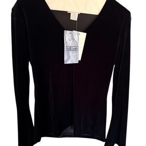 Willi Smith Women's Black Velvet Long Sleeve Top Y2K NWT Sz.S